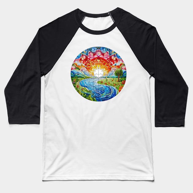 Mosaic puzzle landscap - mandala pattern Baseball T-Shirt by YuYu